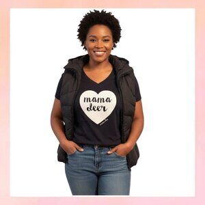 Mama Deer Heart Graphic V-Neck Short Sleeve T-Shirt Southern Doe Size S & XXL
